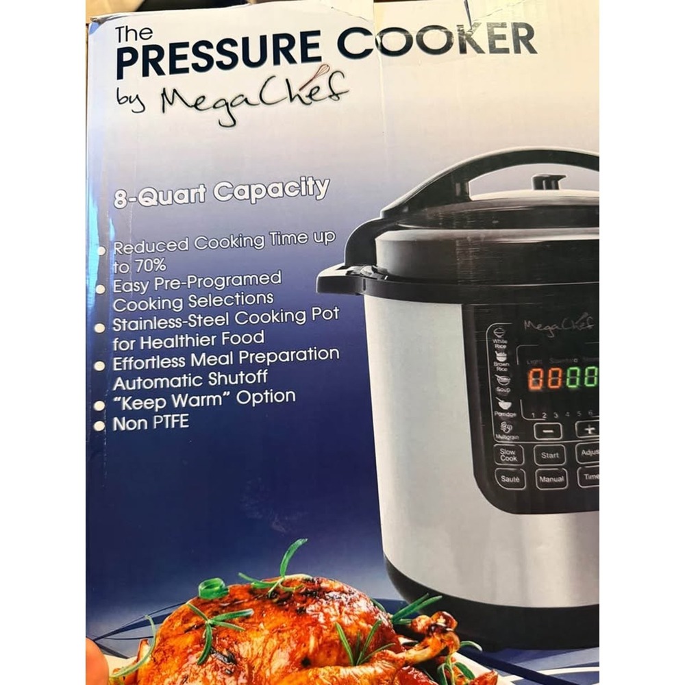 MegaChef Digital Pressure Cooker 8 Quart Silver New Stainless Steel 13-in-1